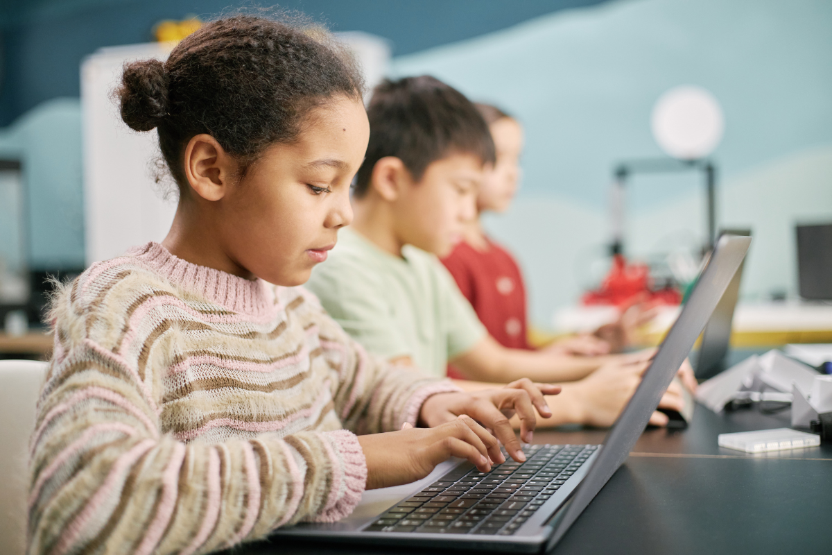 student working at laptop